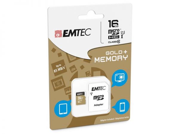 Micro SDHC Card, 16GB CL10 + UHS-I + Adapter